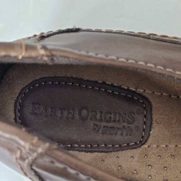 Earth Origins Grace Shoes 8 M Brown Pebbled Leather Adj Strap Slip On Clogs - Picture 7 of 7